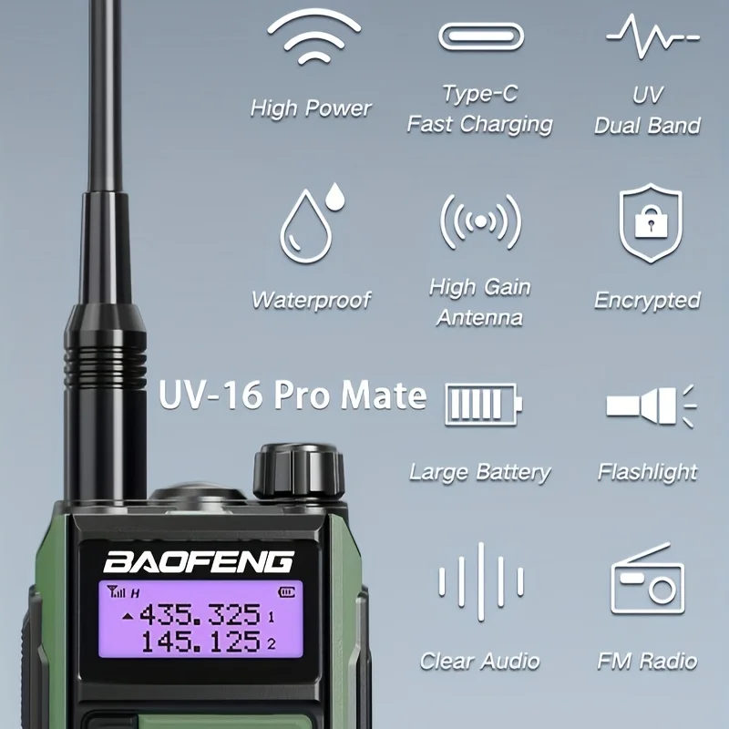 BaoFeng UV-16 PRO Mate V2 Professional Walkie Talkie UV16 50KM Long Range Two Way Radios WalkieTalkies 10W High Power Anti-fall