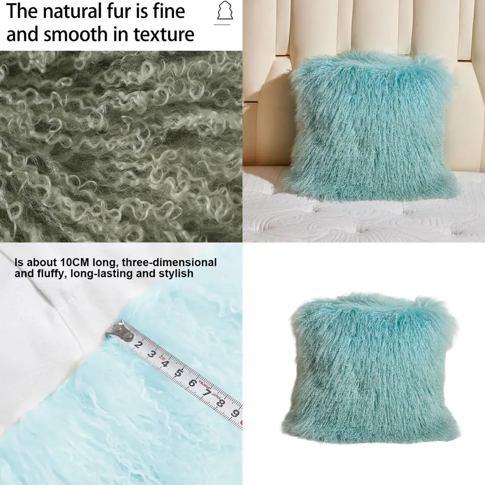 

Luxury Blue Faux Fur Square Pillow Cover, 18x18 inches, Plush Throw Pillowcase for Home & Cafe Decor