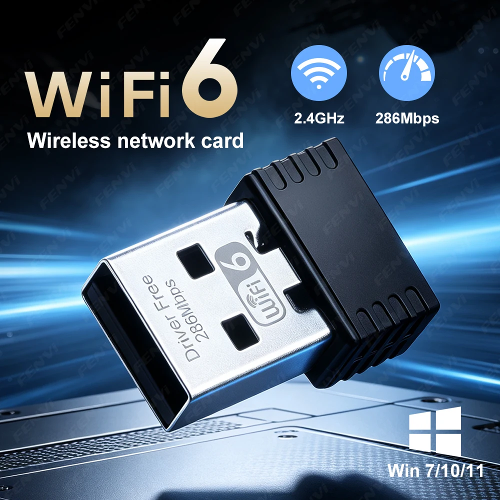 WiFi 6 USB Adapter AX300 286Mbps Single Band 2.4GHz Built-in Antenna 802.11ax MU-MIMO OFDMA for PC Laptop Windows 7/11