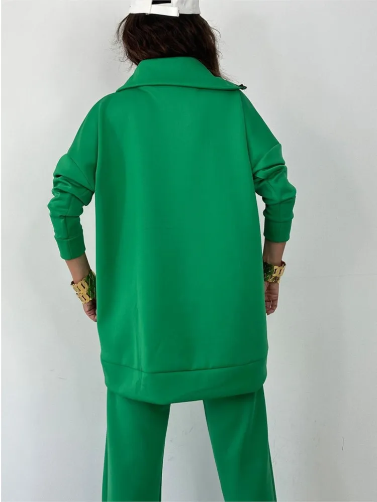 Autunno Moda Abiti larghi Donna Dolcevita Felpa con cerniera Set di pantaloni a gamba larga Donna Casual Manica lunga Solido Set a due pezzi