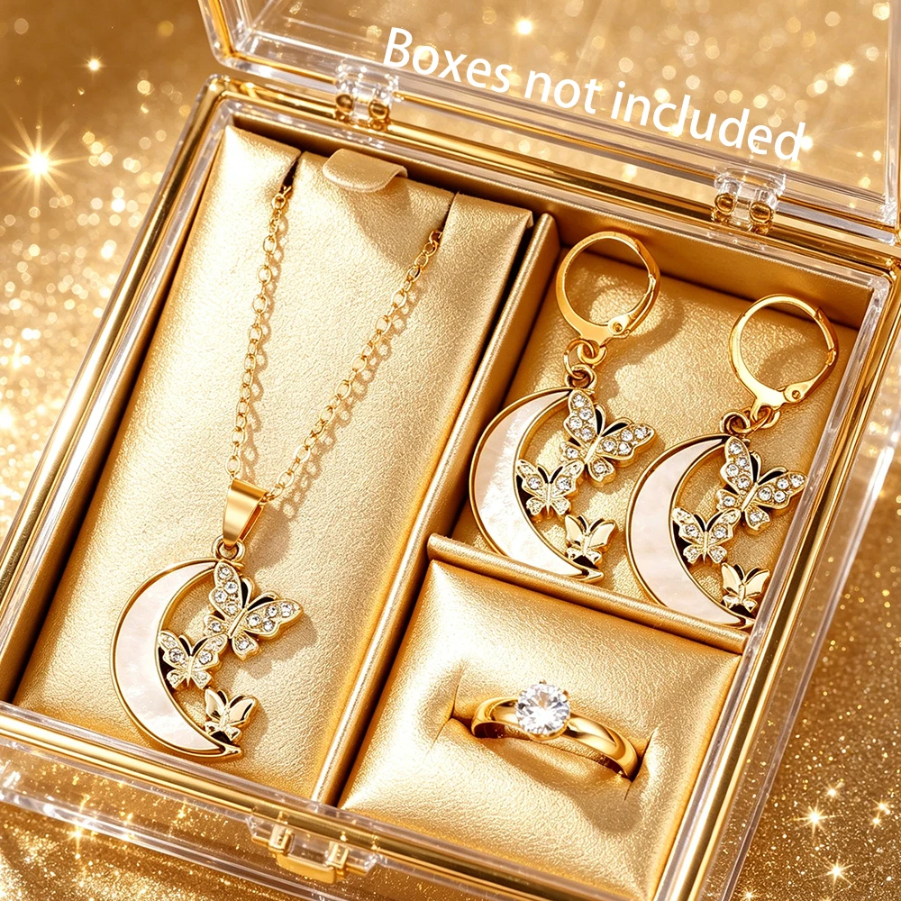 4-teiliges klassisches Damen-Schmuckset mit Schmetterlings-Halskette, Ohrringen und Ring im Y2K-Stil für Frauen.