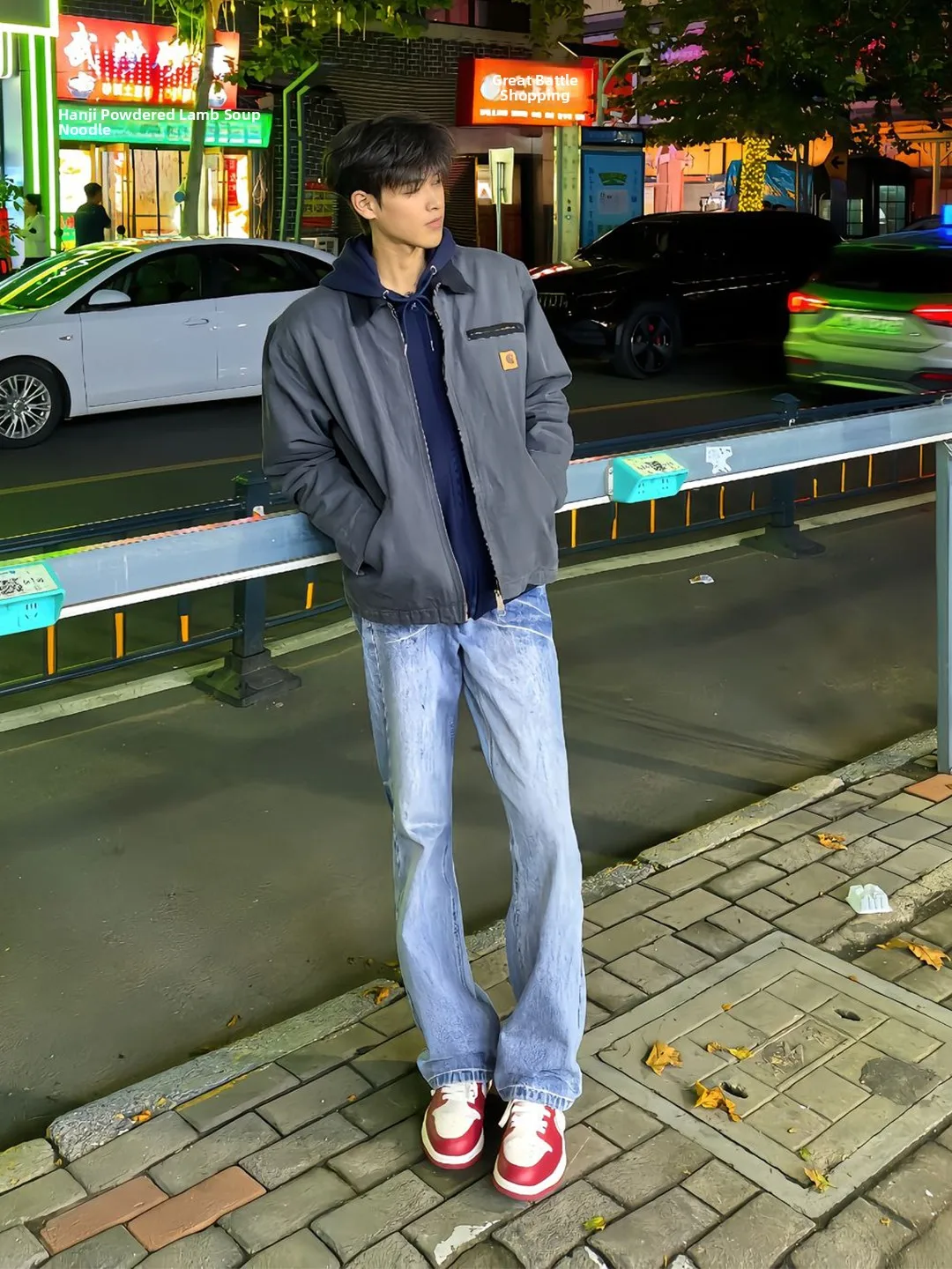 

Light Blue Lightning Pattern Straight Leg Men's Jeans Cleanfit Slimming Pants High Street Sle Autumn Collection