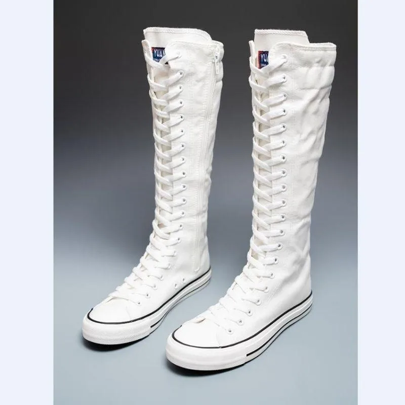 2025 New High Top Canvas Shoes for Women's Korean Edition Long Boot Lace-Up Zipper Comfortable Boot Zapatos De Mujer Tendencia - view 2