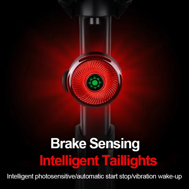 New Bicycle Rear Light Aluminum Alloy Intelligent Induction Brake Tail Light Night Riding Highway Mountain Light Charging