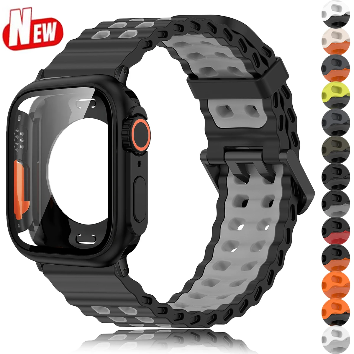 Sportarmband+Hülle für Apple Watch Ultra 3/2 49mm 44 41 45 46 40mm Silikonarmband Schutzhülle+Schutzfolie für iWatch S11 10 9 8 7 SE