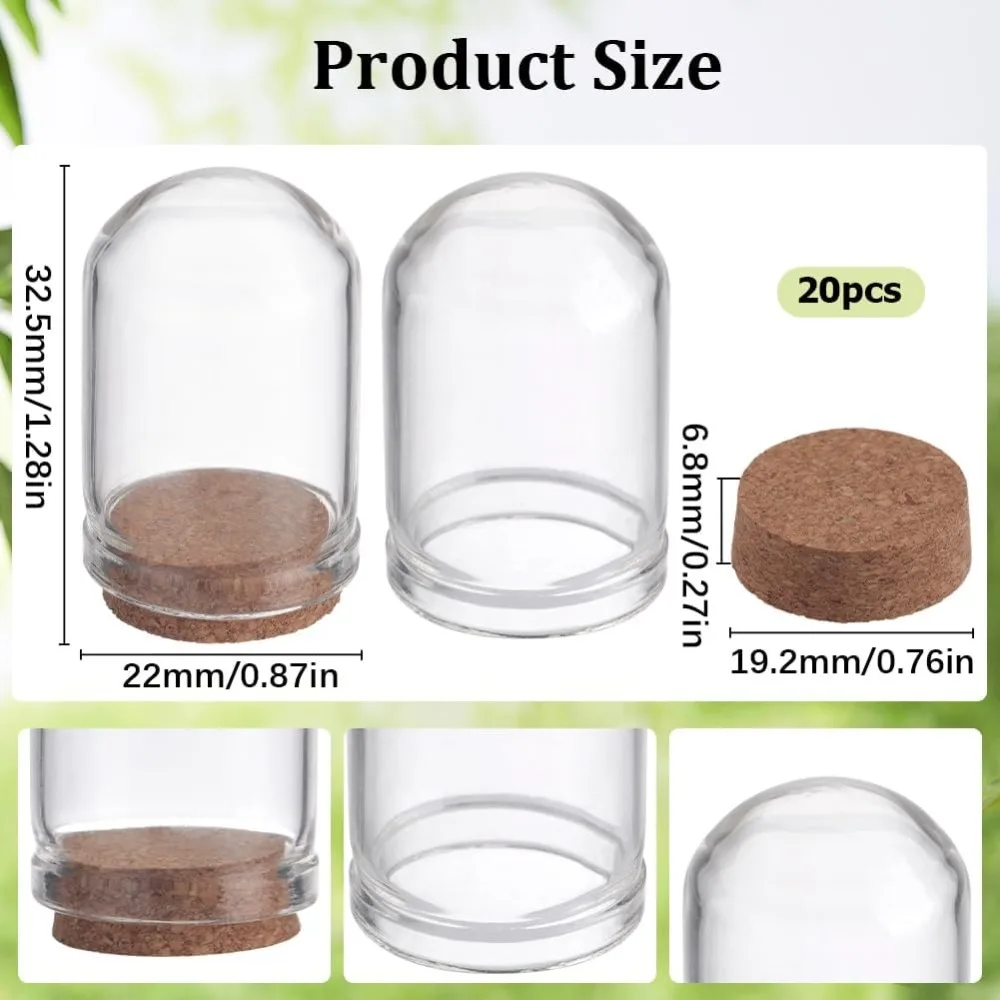 20Pcs Cloche Bell Jar 8mL Glass Display Dome with Cork Base 1.28 inch Small Clear Bottles Mini Bottles Dome Decorative Jars