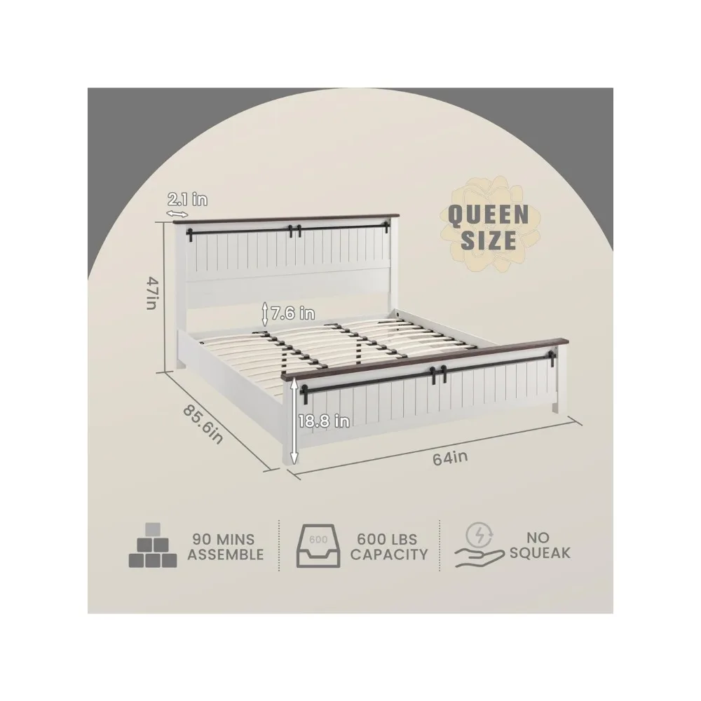 Platform Bed With Wood Slats Support Bed Bases and Frames Bedroom Furniture No Box Spring Needed (White) Frame & Headboard Home