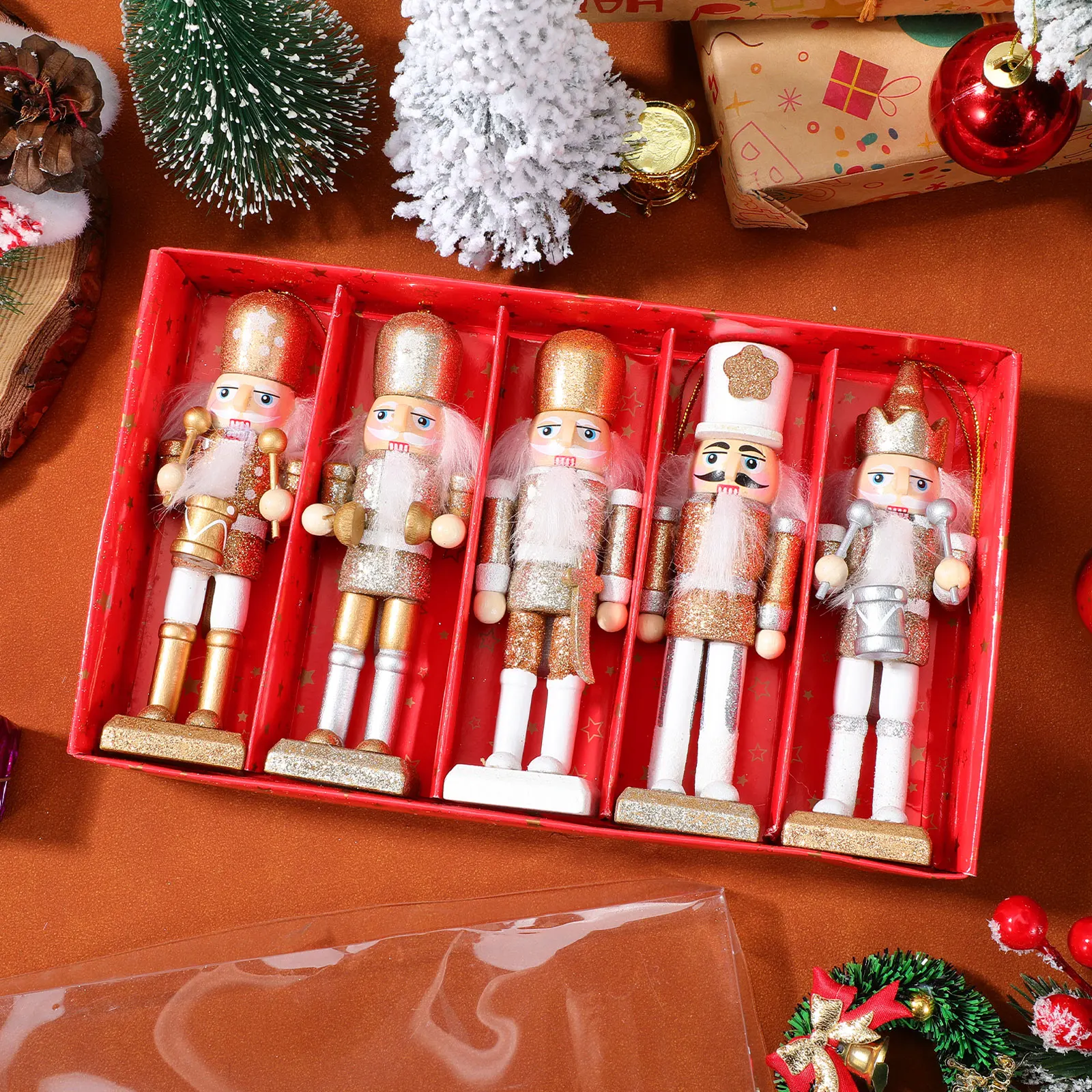 

Wooden Christmas Nutcracker Ornament High-Grade Walnut Soldier Style Desktop Decoration for Home Office Party Holiday Hanging