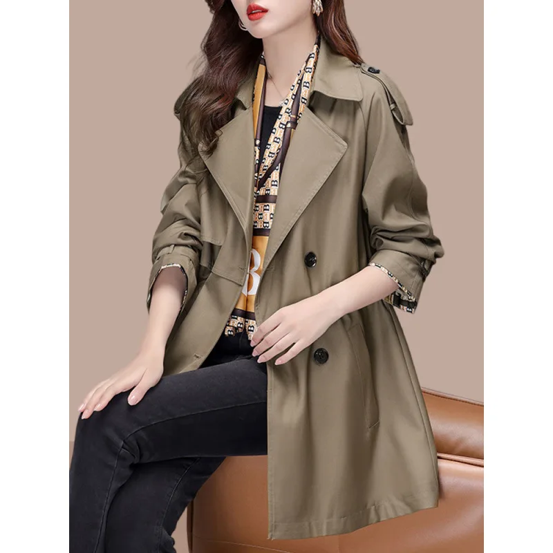 

Повседневная свободная женская ветровка однотонного цвета, двубортная, весенне-осенняя, модная, элегантная женская одежда для отдыха