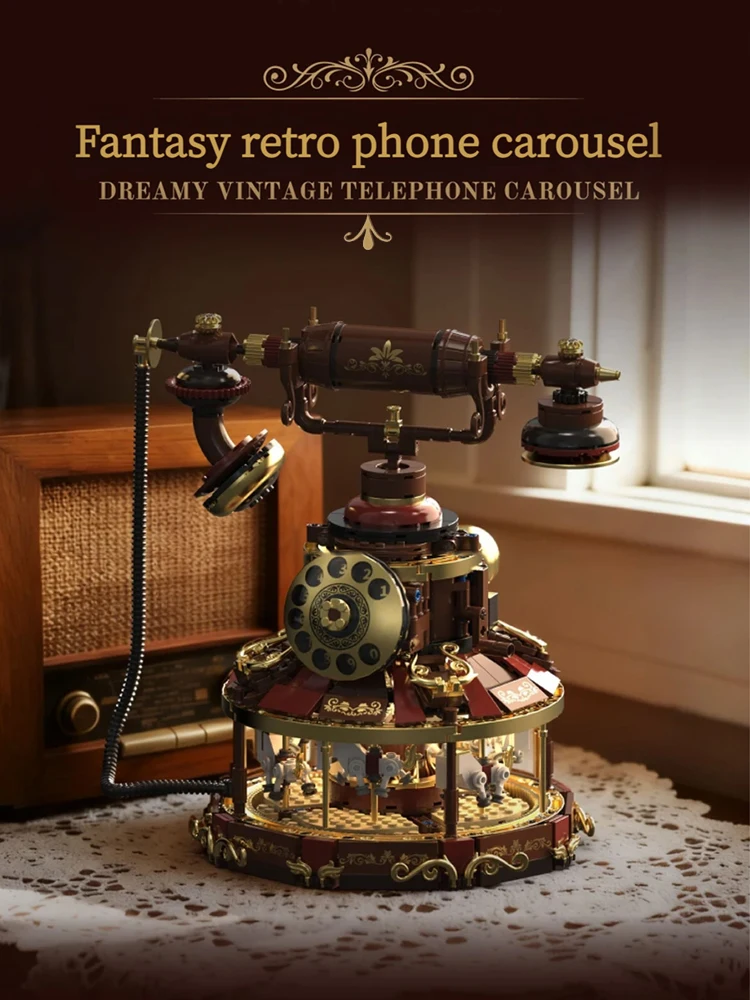 Technische MOC Retro Draaitelefoon met draaiknop Roterende Carrousel Bouwstenen Vintage Klassieke Decoratie Bakstenen Speelgoed voor kinderen Cadeau - afbeelding 2