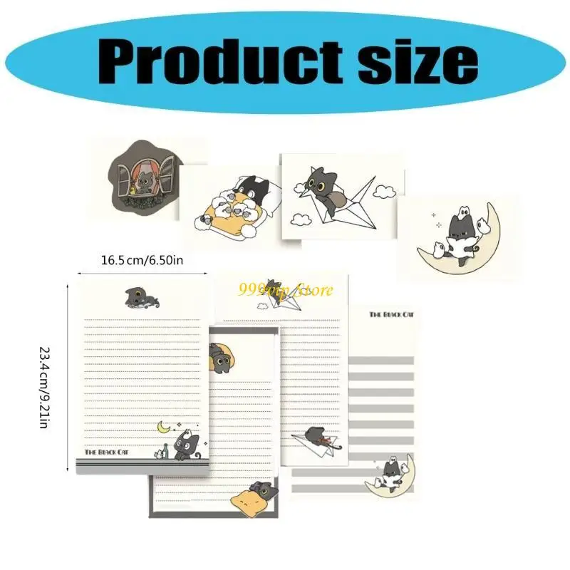C90C 1 set Little Black Cats Letter Paper con carta da cartolet set buste con buste bella carta da scrittura