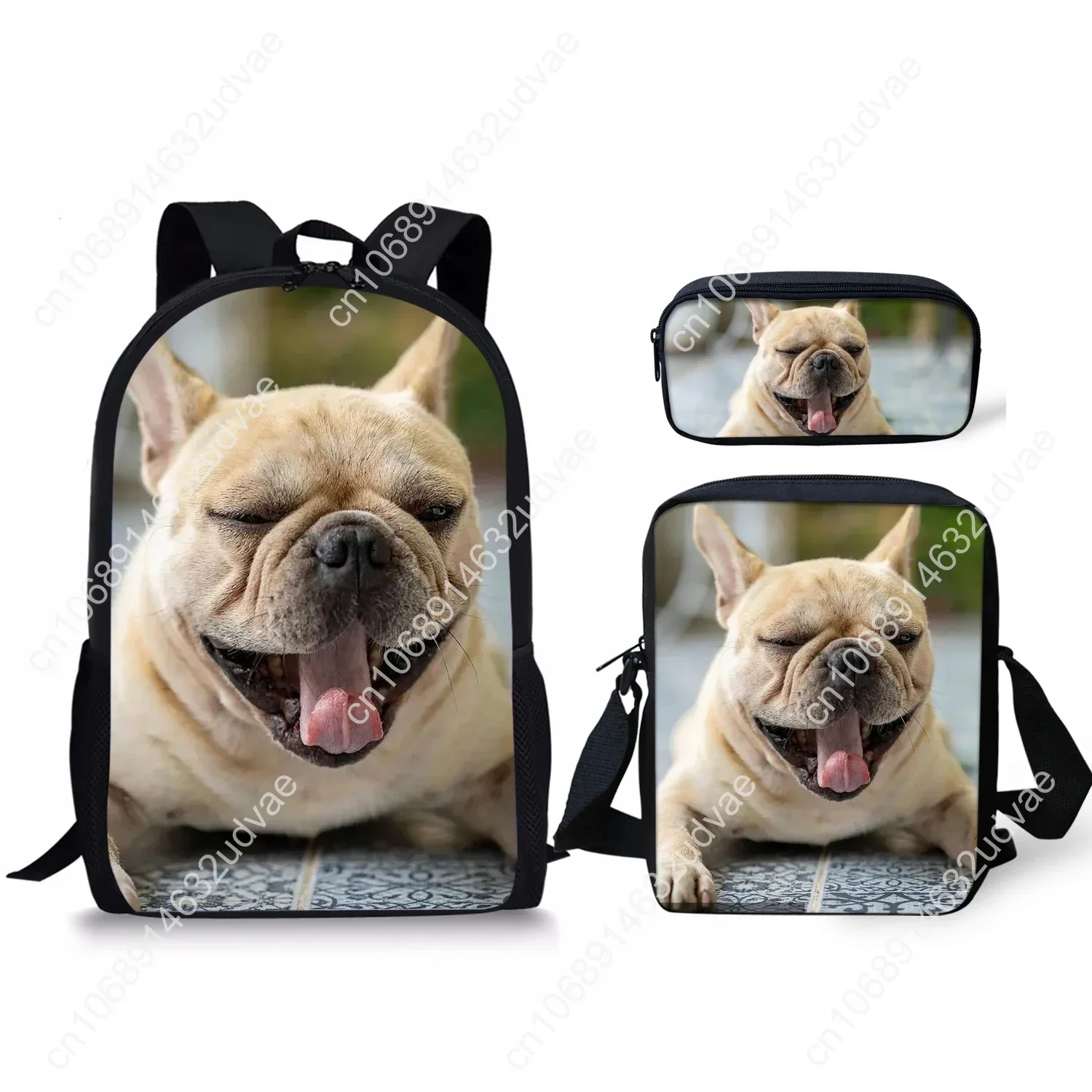 Mochila escolar para meninas com estampa de cachorro, mochila de 3 peças, lancheira, estojo de lápis, bolsa de ombro feminina