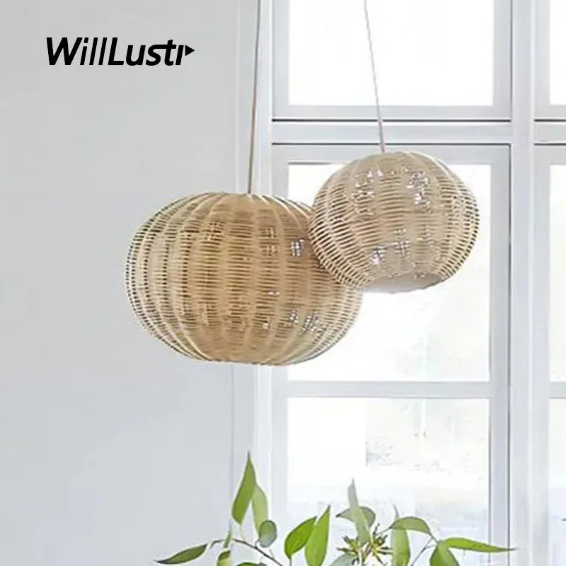 

Oval Rattan Pendant Lamp Wicker Ball Suspension Light Hotel Cafe Homestay Tearoom Handmade Hanging Ceiling Chandelier