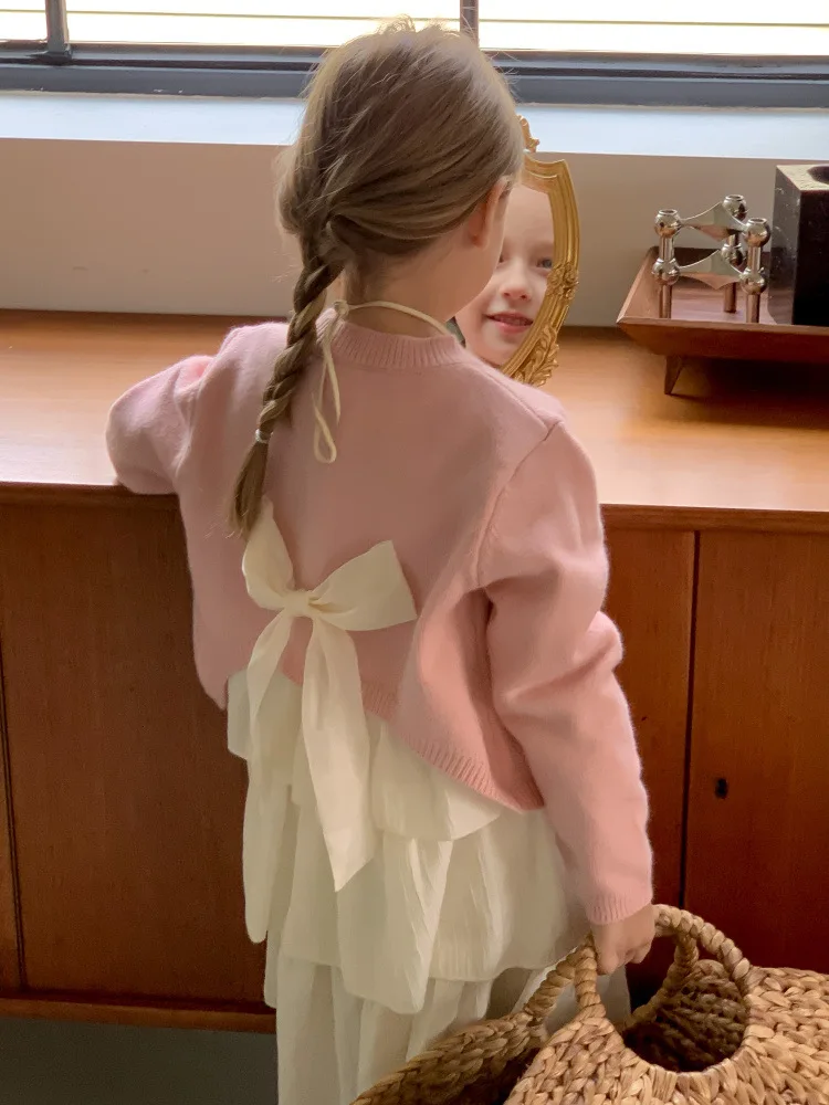 

Girls' Knitted Cardigan Autumn Winter New Fashionable Baby Girl Sweater Coat Children's Top Yarn