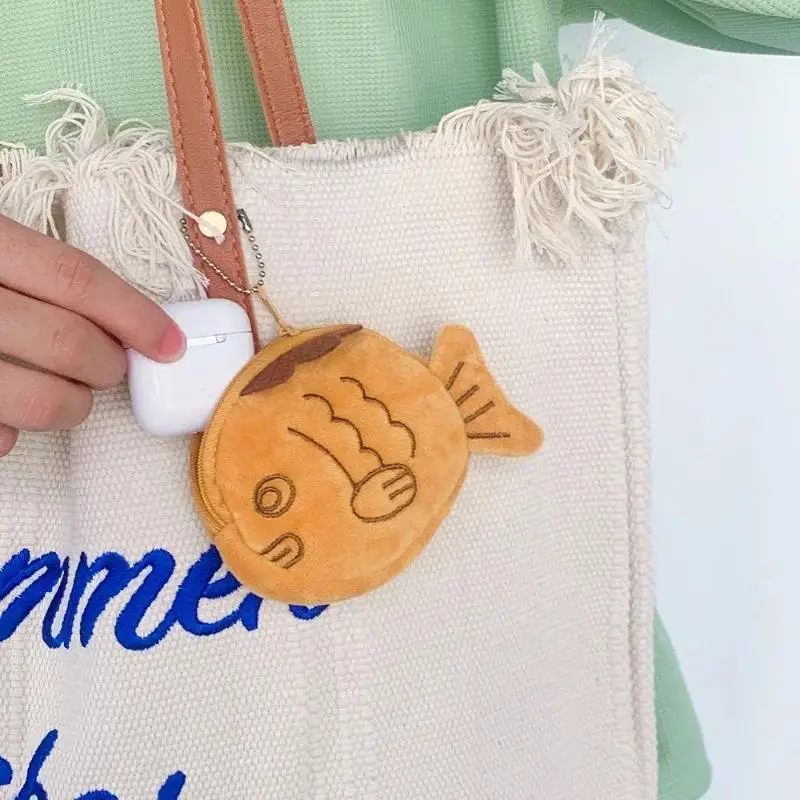 New Cartoon Fun Wallet Purse Cute Plush Snapper Fish Doll Coin Wristlet Bag Mini Zipper Girl Coin Wallet Cable Headset Bag Gift