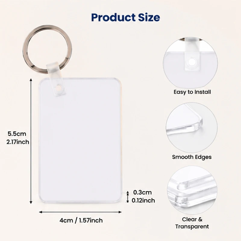 10Pcs Rectangle Sublimation Acrylic Blank Keychain Kit with Keyrings Tabs, Bonus 2 Extra Clips DIY Heat Transfer Craft
