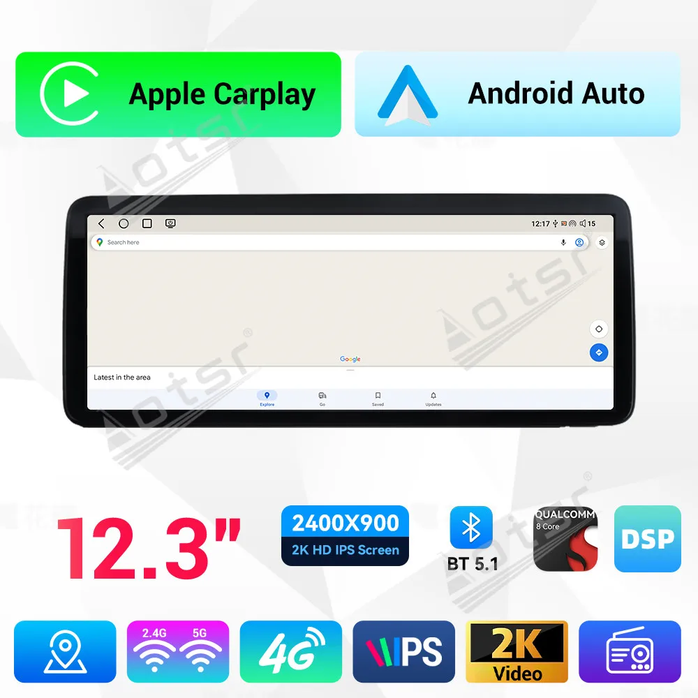 Aotsr 12.3 Inch For Logo 4008 2016-2022 CarPlay Car Radio Android 14.0 GPS Navigation Stereo Multimedia Vedio Player Head Unit