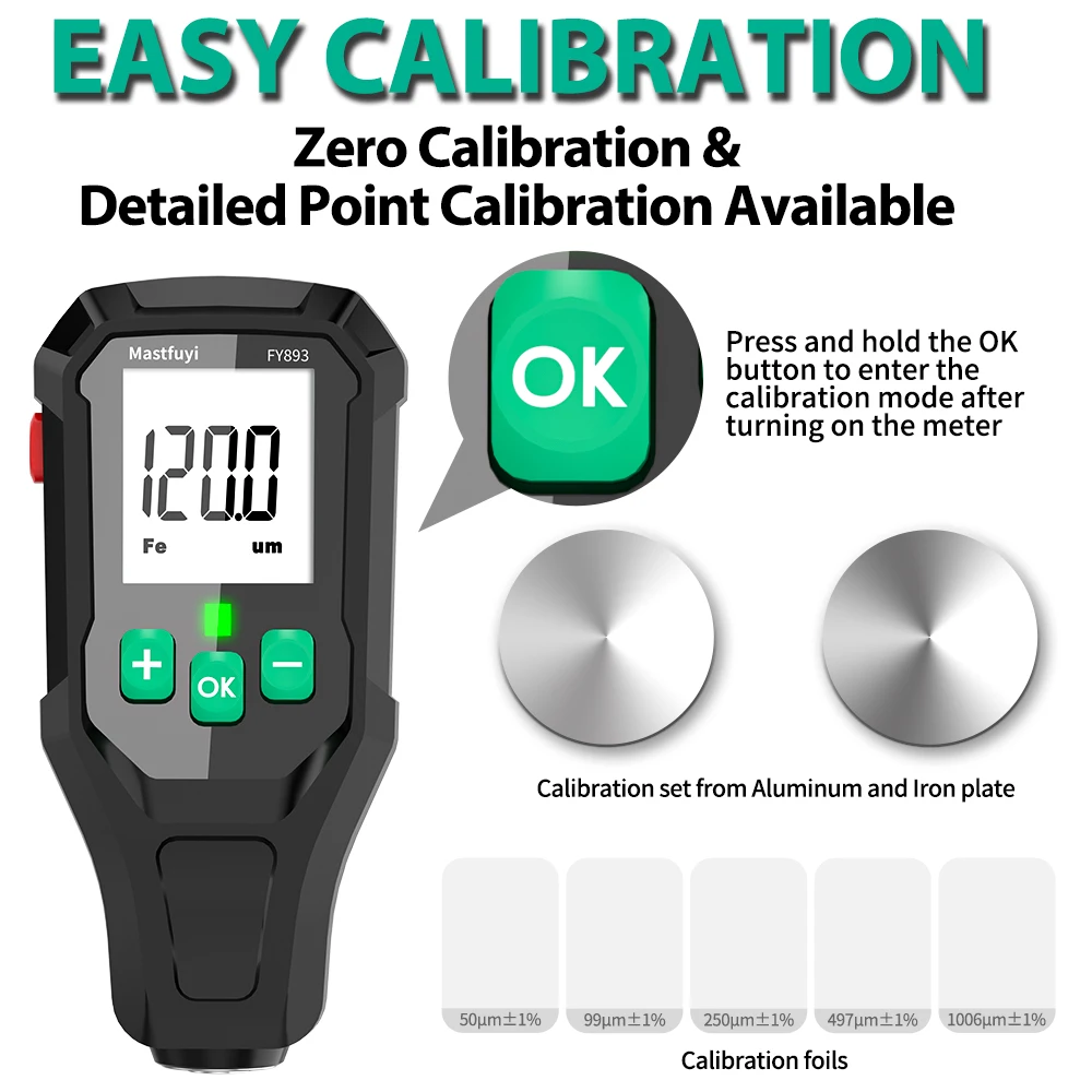 MASTFUYI قياس سمك طلاء السيارات 0-1350μm شاشة LCD الرقمية طلاء السيارات فيلم تستر أداة قياس سمك الطلاء #6