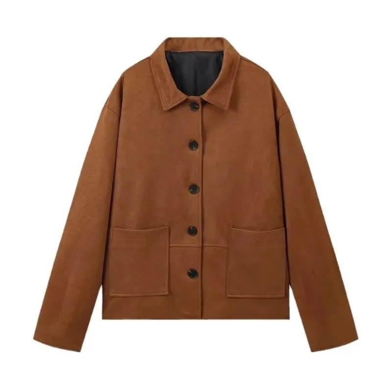 Faion chique casaco de couro sintético feminino solto l cleanfit sle 206 coleção de inverno para mulheres de meia-idade