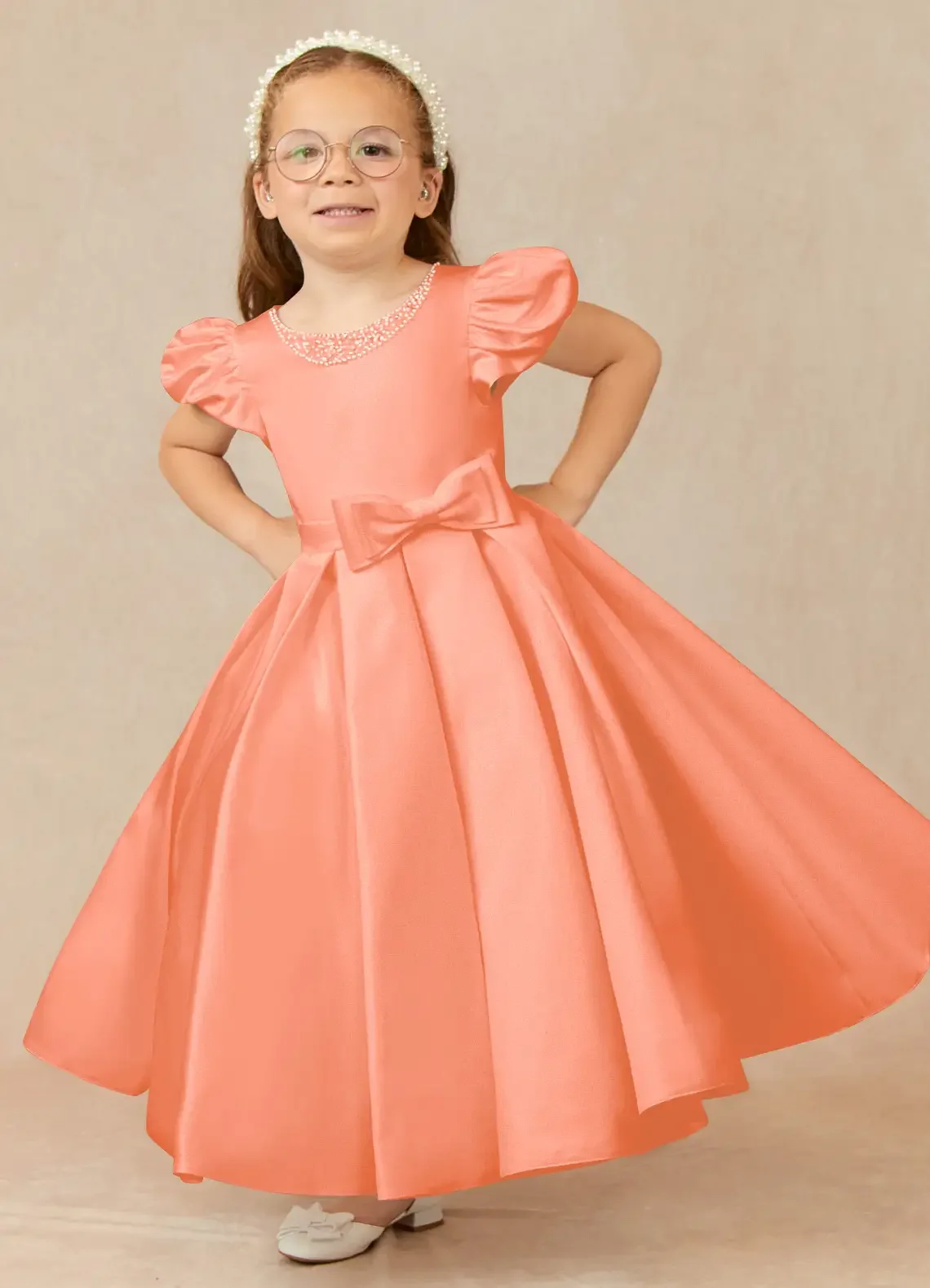 Bonito cetim flor menina vestido arco aniversário baile de formatura primeira comunhão princesa crianças festa roupas personalizadas evento formal