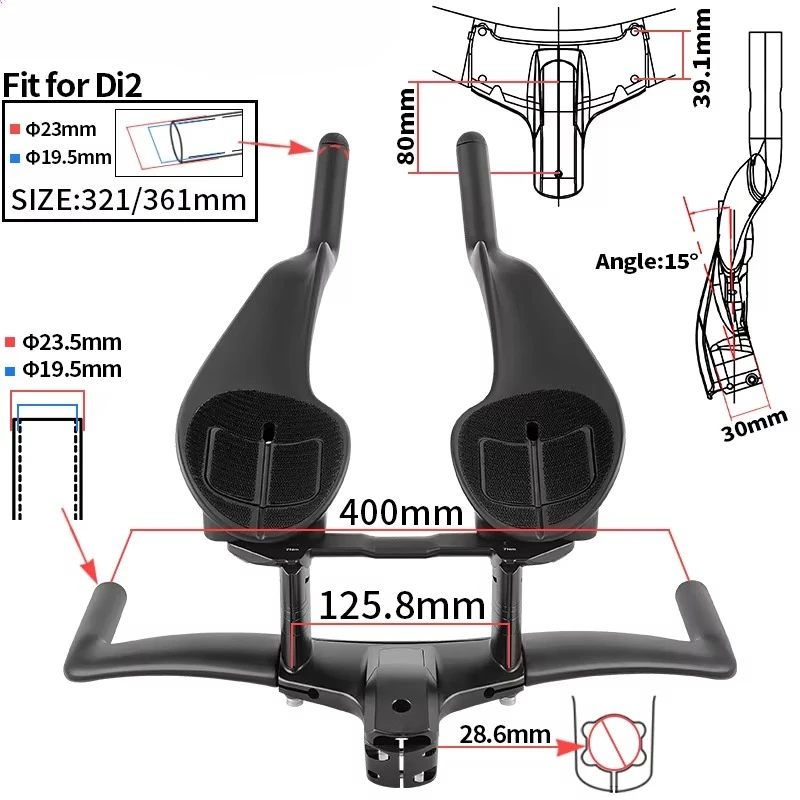 Ultralight Matte Black Aerospace Carbon Fiber Trial Handlebar TT Road Bike Handle Bar Support Bracket For Racing