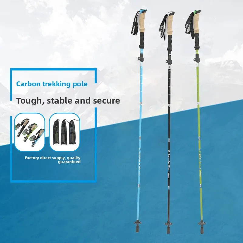 

Outdoor Trekking Poles Carbon Retractable 5-section Cane External Lock Structure Portable Hiking Climbing Crutches Trail Running