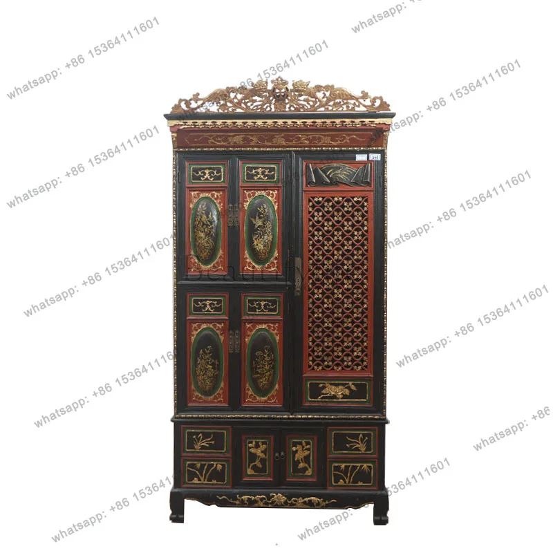 Qing Dynasty and the Republic of China Antique Old Furniture Antique Old Objects Locker Gold Drawing Cabinet