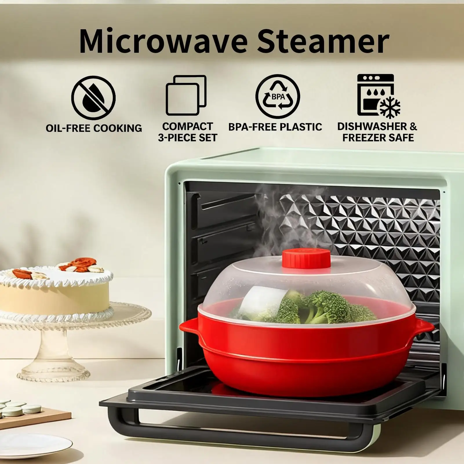 Plastic Steamer Microwave Oven Steamer With Lid Cookware Steamer Household Steamed Buns Kitchen Cooking Tools