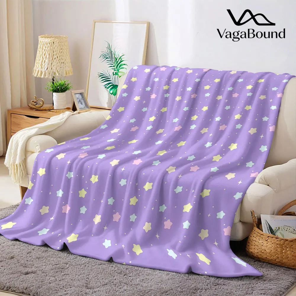 pastel star lavender Flannel Blanket Warm Soft Halloween Christmas Decorative Couch Warm Cozy All-Season Gift