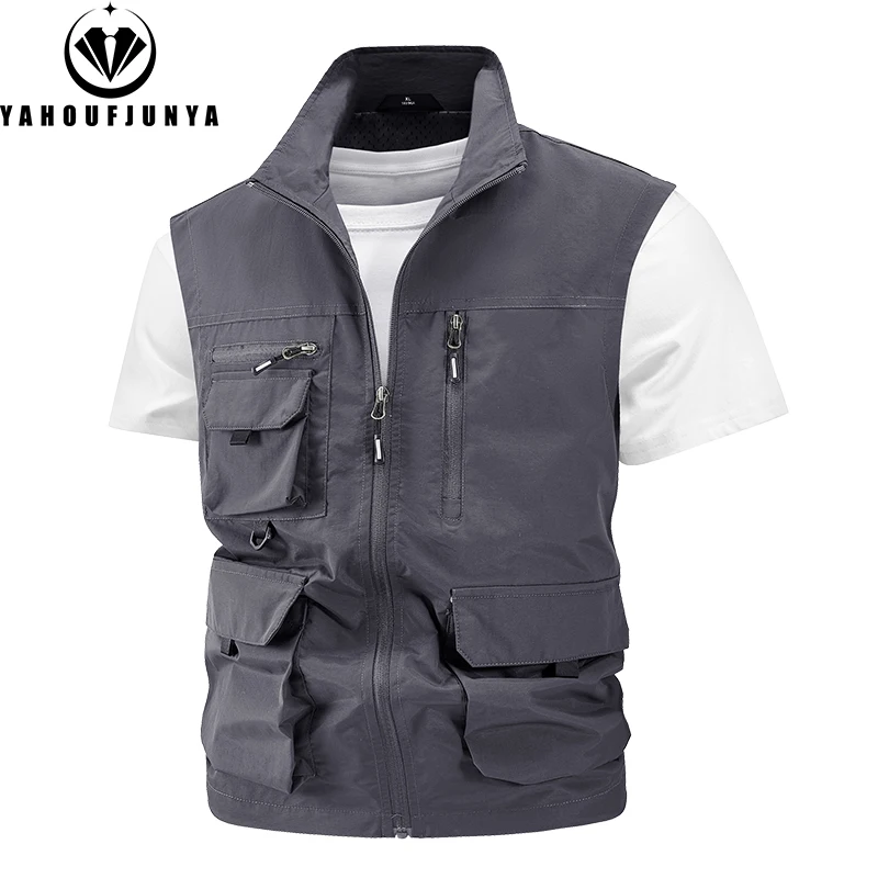 2024 Summer Men Sleeveless Fishing Tool Webbed Breathable Vest Men Many Pocket Outdoors Camping Thin Lightweight Loose Vest Male