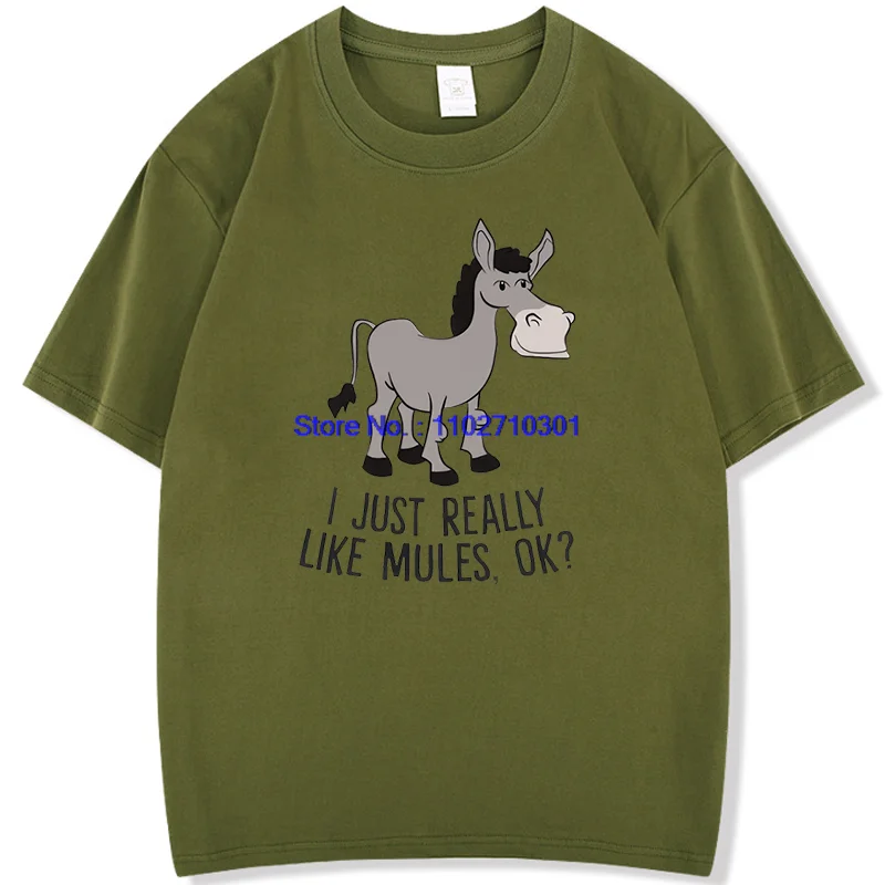 Men's Cotton Graphic Tee 'I Just Really like Mules' Funny Summer Short Sleeve T-Shirt High Quality Comfortable Fit