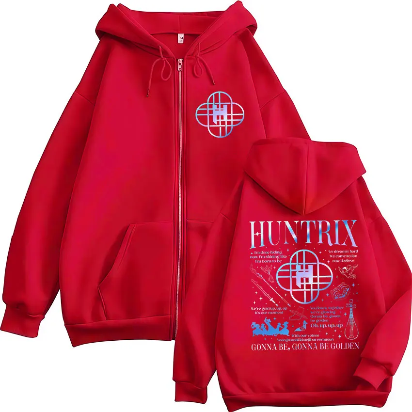 Logo Huntrix limitato 2025 Felpa con cappuccio con cerniera KPop Demon Hunters Felpa con zip Uomo Donna Y2K Cappotti oversize vintage Giacca con cappuccio
