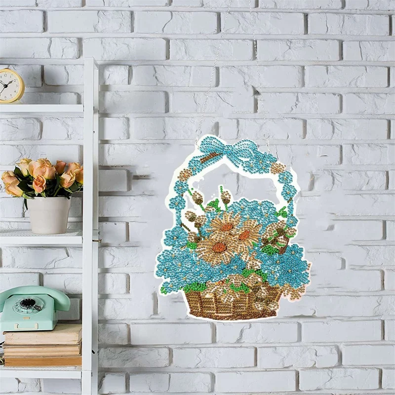 Analyste de peinture au diamant pour adultes, couronne de panier de fleurs, art du diamant 5D, perceuse à pointe de bricolage pour la maison, décoration murale de jardinage et de porte