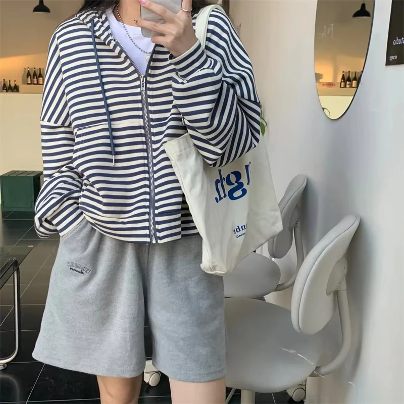 

Модный полосатый свитер Lazy Sle Long Sve, пальто, осенний новый свободный открытый кардиган средней длины, топ, женская модная верхняя одежда