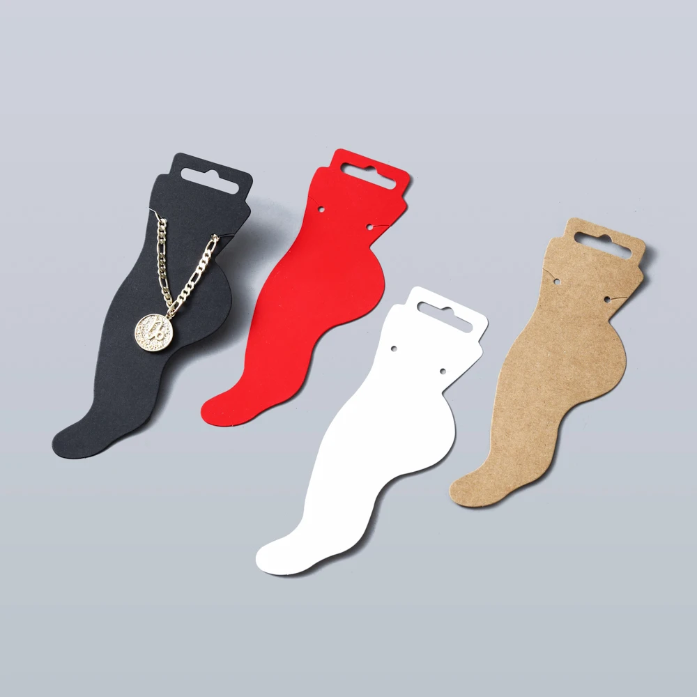 

50 pcs Cute Foot Shape Jewelry Anklet or Bracelet Display Kraft Paper Card Eco-Friendly for Fashion Jewelry Presentation