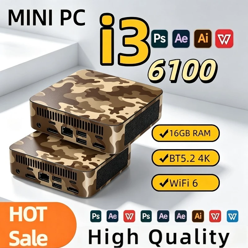 High Performance New PC MINI Core i3 6100 16GB RAM 1TB 2TB SSD WIFI 6 BT5.2 4K HD Mini Gaming Office Study Pc