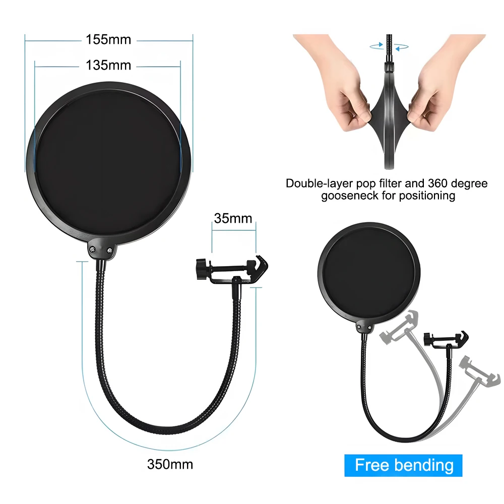 Microphone Pop Filter Studio Recording Double Layer Pop Sound Filter Flexible Microphone Wind Screen for Blue Mic Accessories