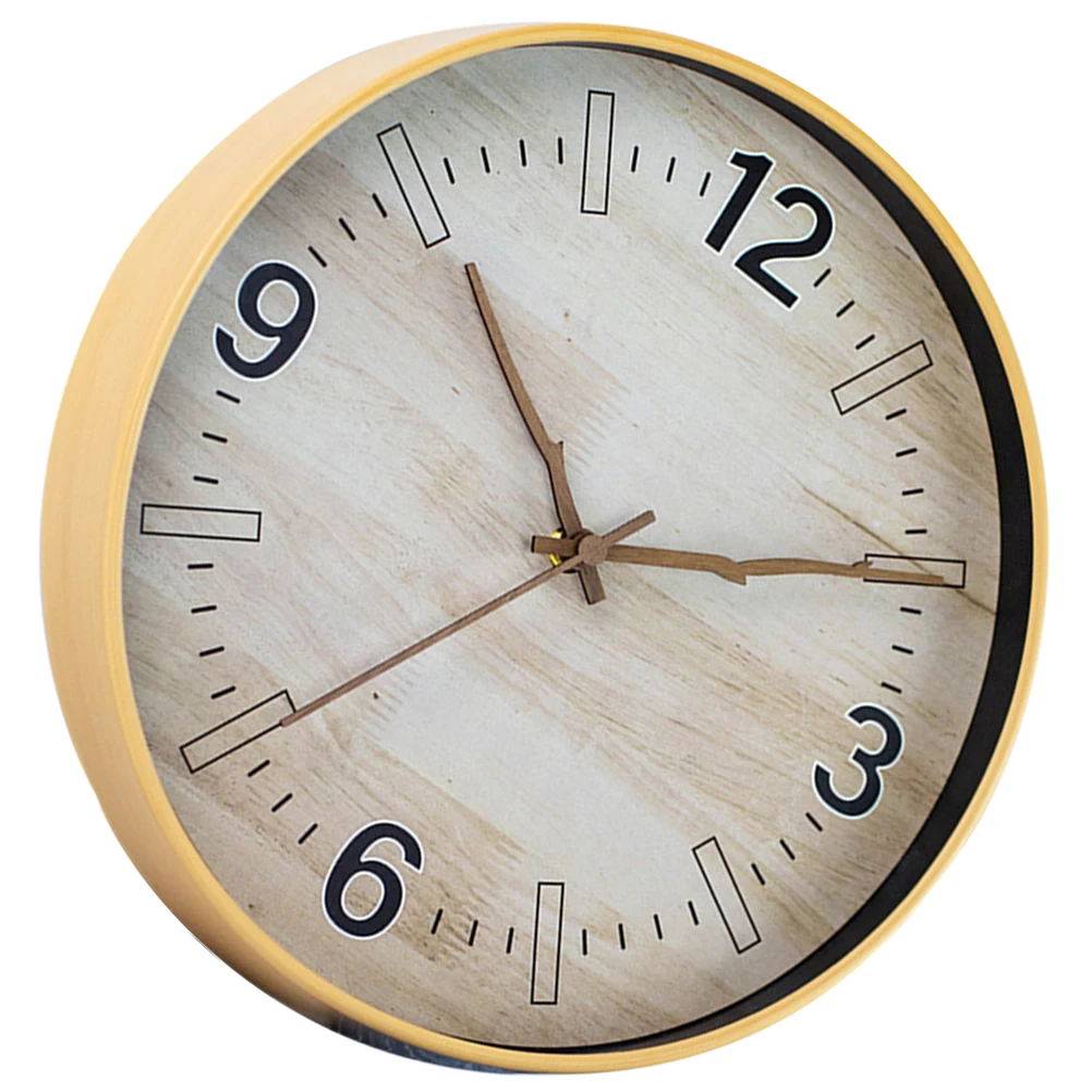 

Imitation Wood Grain Wall Clock Plastic Glass Mute Hanging Bedroom Living Decor Kid Room Vintage Home Office Non Ticking Round