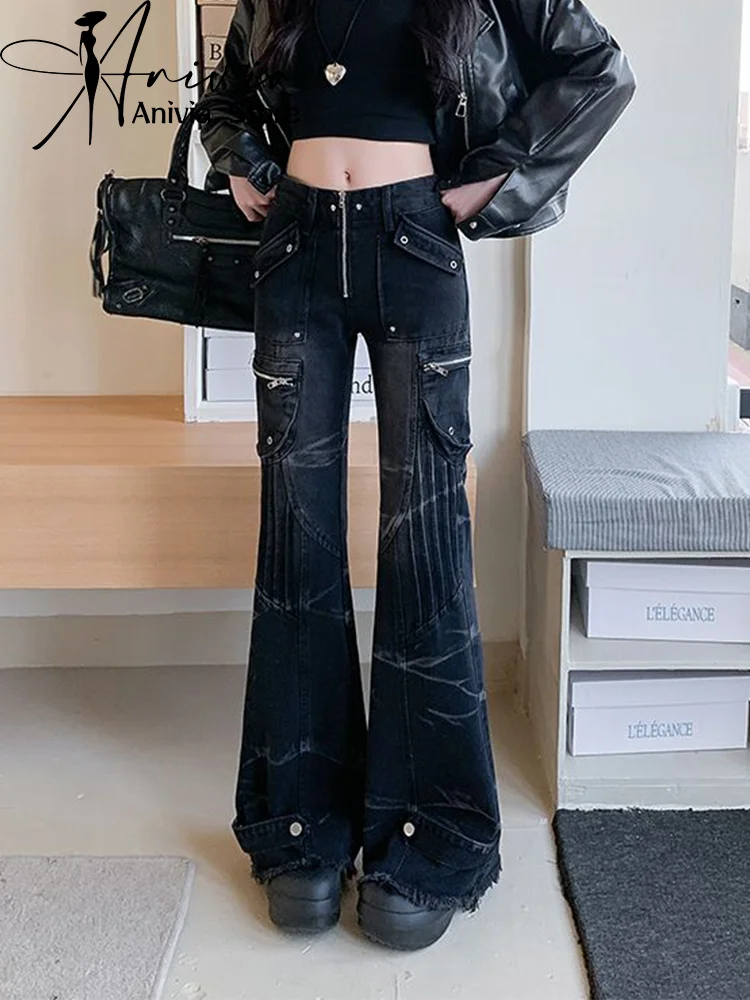 

Women's Black Gothic Cargo Baggy Jeans Y2K Harajuku High Street 2000s Style Streetwear 90s Retro Jeans Pants Clothing 2025 Black