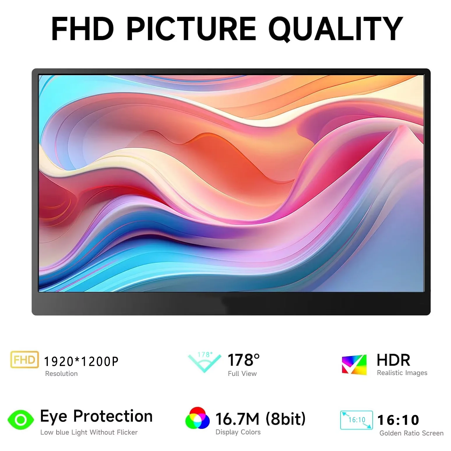 14 Inch Portable Monitor FHD 1920*1200 IPS 72%sRGB 16:10, Type-C & Mini HDMI Display with Protective Cover for Laptop Phone PS