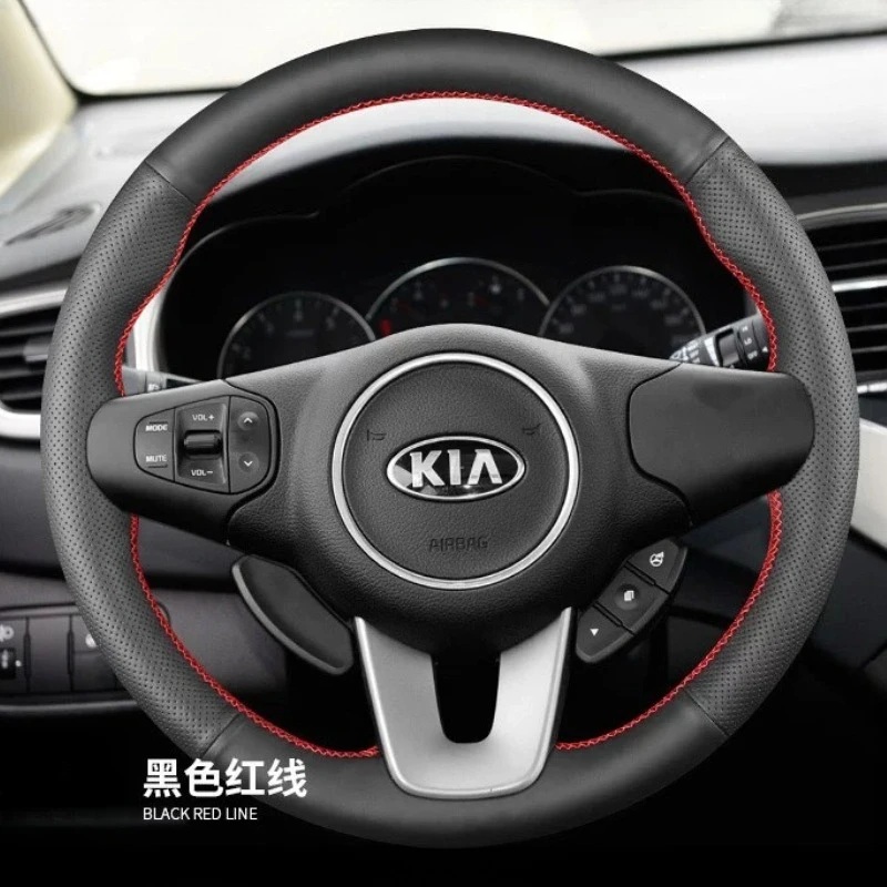 For kia Carens Rondo 2013-2016 hand stitched high quality black Genuine Leather Car Steering Wheel Cover