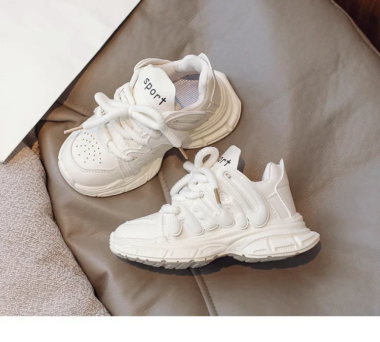 Frühling Herbst Jungen Mädchen Einfarbige Dad-Schuhe Kinder Dickbesohlte Atmungsaktive Weiche Rutschfeste Laufschuhe Kinder Campus Freizeitschuhe – Detail 12