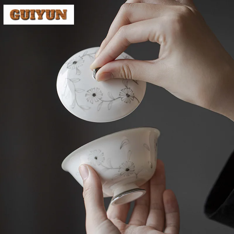 

100 мл матовая глазурь хризантема ручной Gaiwan чайная варенья ручной работы чайная миска с крышкой комплект чайник крышка чаша набор подарки