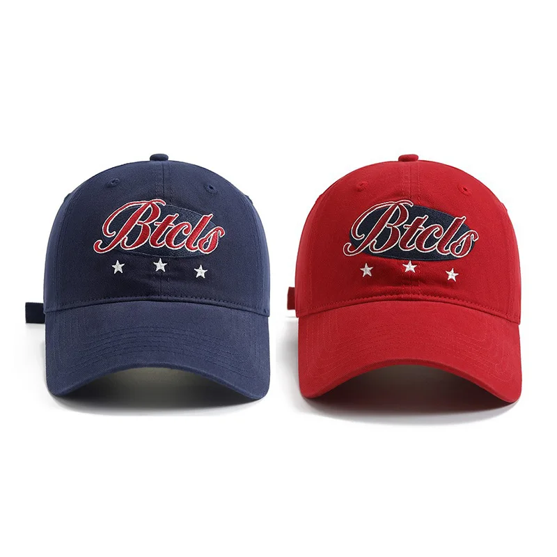 American Retro Star Embroidered Baseball Cap Vintage Letter Dad Hat for Big Head Soft Top Peaked Cap Men Women Streetwear HipHop