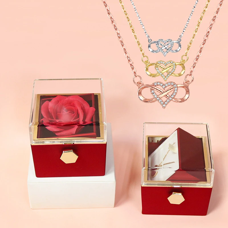 Nuovo 2024 Hot Jewelry Eternal Love collana con 360 ° Flip Rose Gift Box per le donne GFirlfriend mamma moglie regali romantici di natale