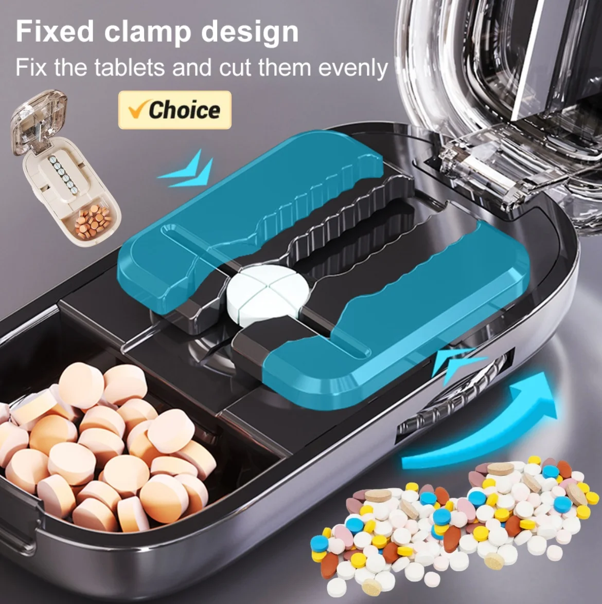 

﻿ Portable Adjustable Quartering Pill Cutter Storage Box Drug Tablet Medicine Dustproof Divider Organizer Crusher Pill Cutter f
