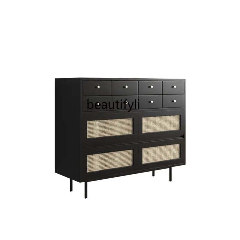 

Solid Wood Sideboard Simple Living Room Multi-Functional Storage Cabinet Black Hallway Chest of Drawers