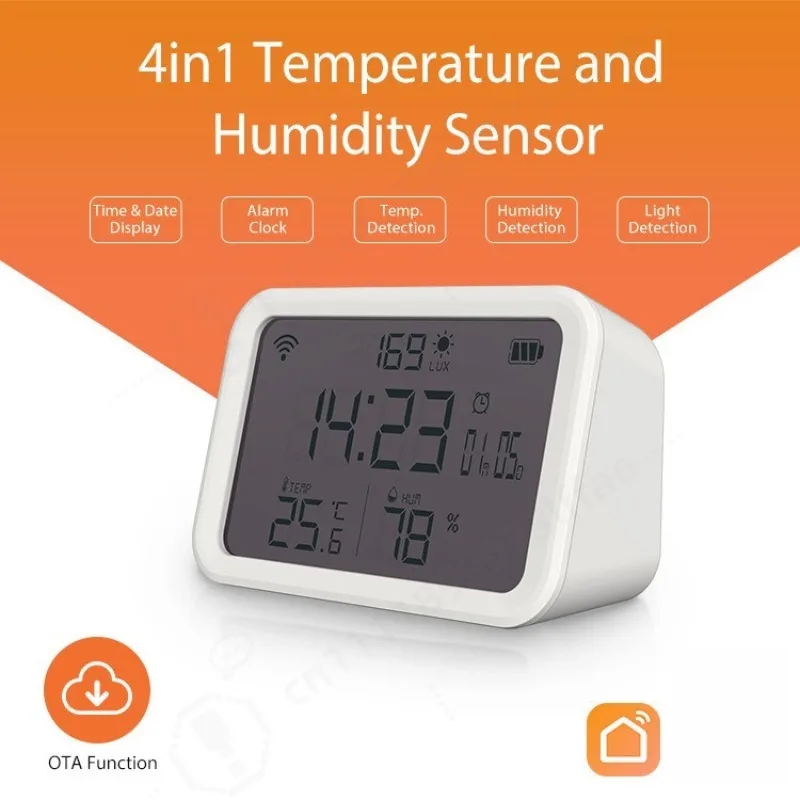 4 In 1 WiFi Smart Temperature Humidity Meter, Light Intensity Sensor Wireless Detector Household Indoor Monitoring Module