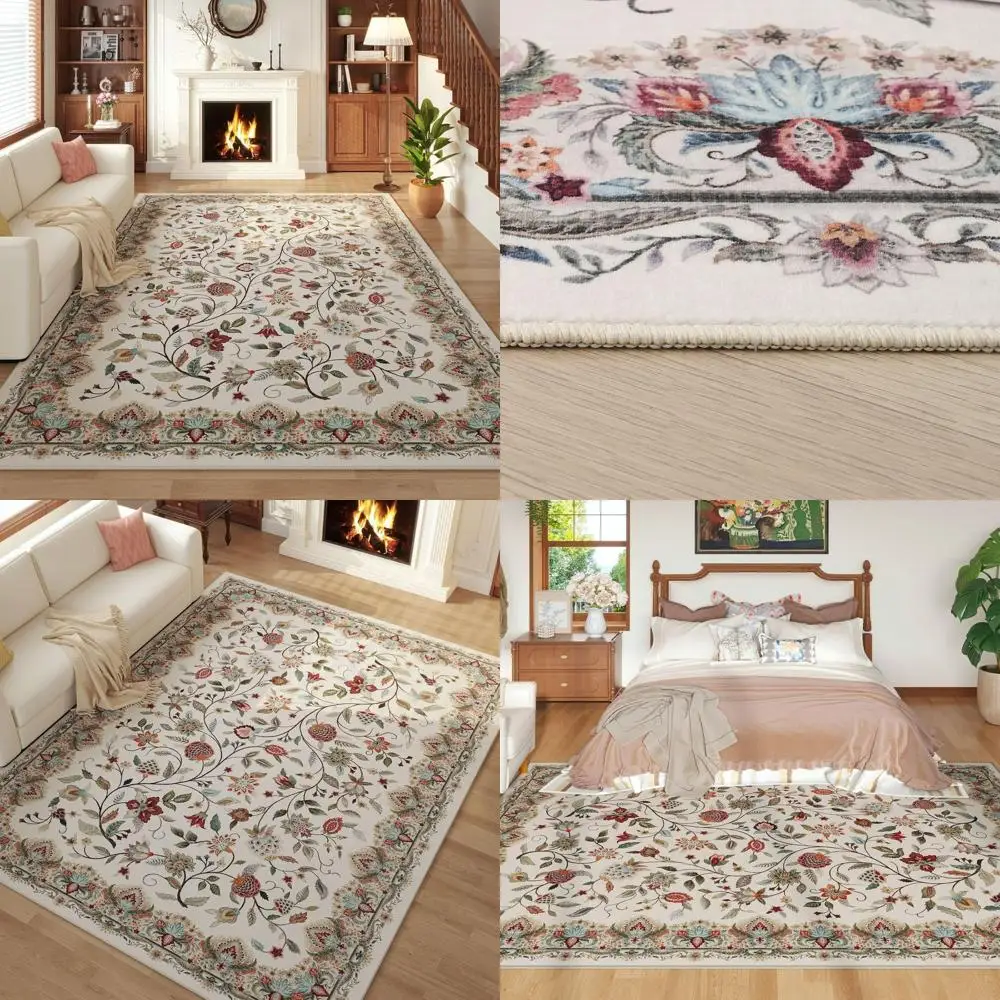 

5'x7' Washable Low Pile Paisley Area Rug for Living Room, Bedroom, Dining Room & Playroom - Beige