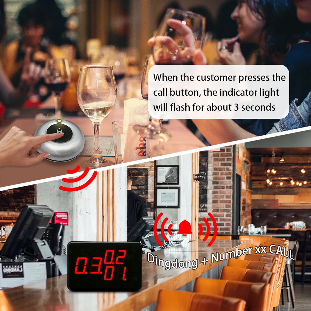 Wireless Call Bell Number System Restaurant Waiter Pager Machine SET 1 Receiver Monitor with 25 Vibration Bell Button Service